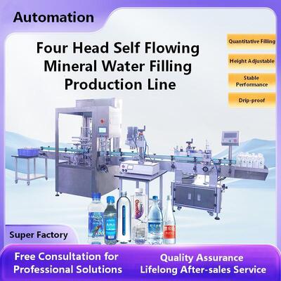 Factory Customized Fully Automatic Four Head Filling and Capping Pure Mineral Water Self Flowing Liquid Filling Production Line CH-GZ002